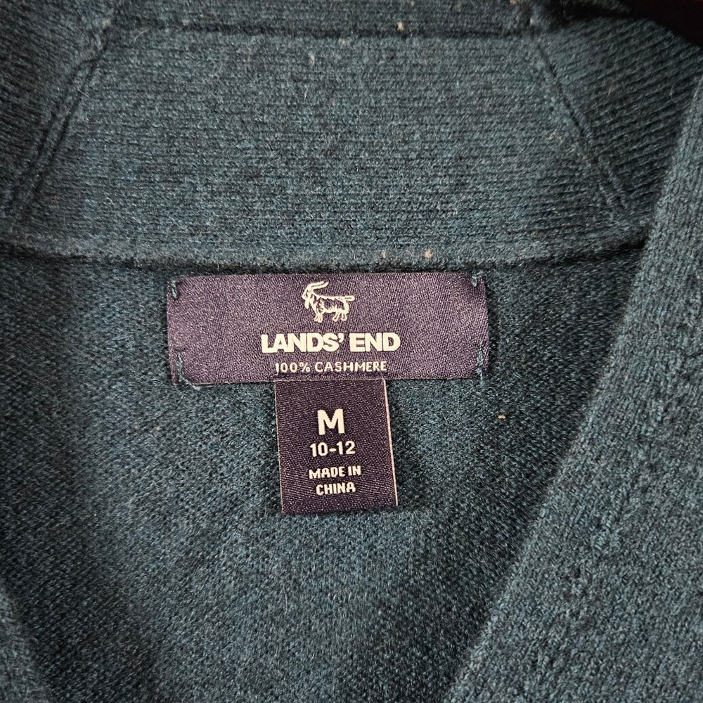 Lands End Womens 100% Cashmere V-Neck Tunic Sweater Teal Green 506411 M 10-12 - Picture 2 of 7